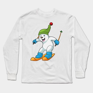 Polar bear as Skier with Ski & Bobble hat Long Sleeve T-Shirt